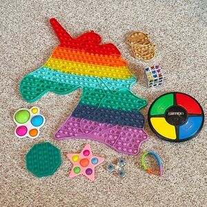 Rainbow Unicorn Pop It Fidget Toy, Rubix Cube and Simon